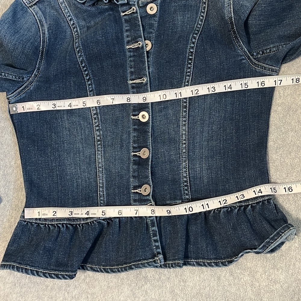 Cece Denim Jacket Small Coquette Preppy Academia Cottagecore Ruffle Preppy - Picture 3 of 9